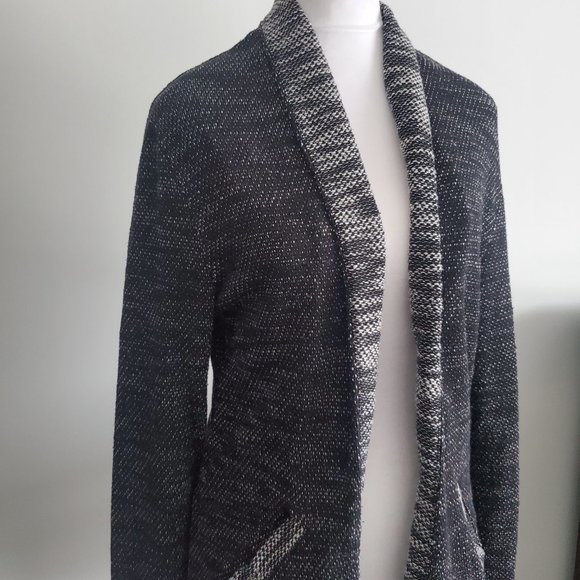 Black Heathered Open Cardigan Shawl Collar Pockets Comfy Cozy Casual Cottagecore - Picture 2 of 8